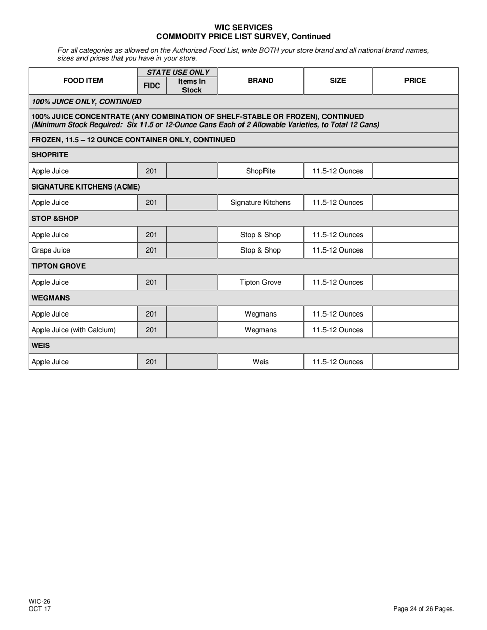 Form WIC-26 Wic Commodity Price List Survey - New Jersey, Page 24