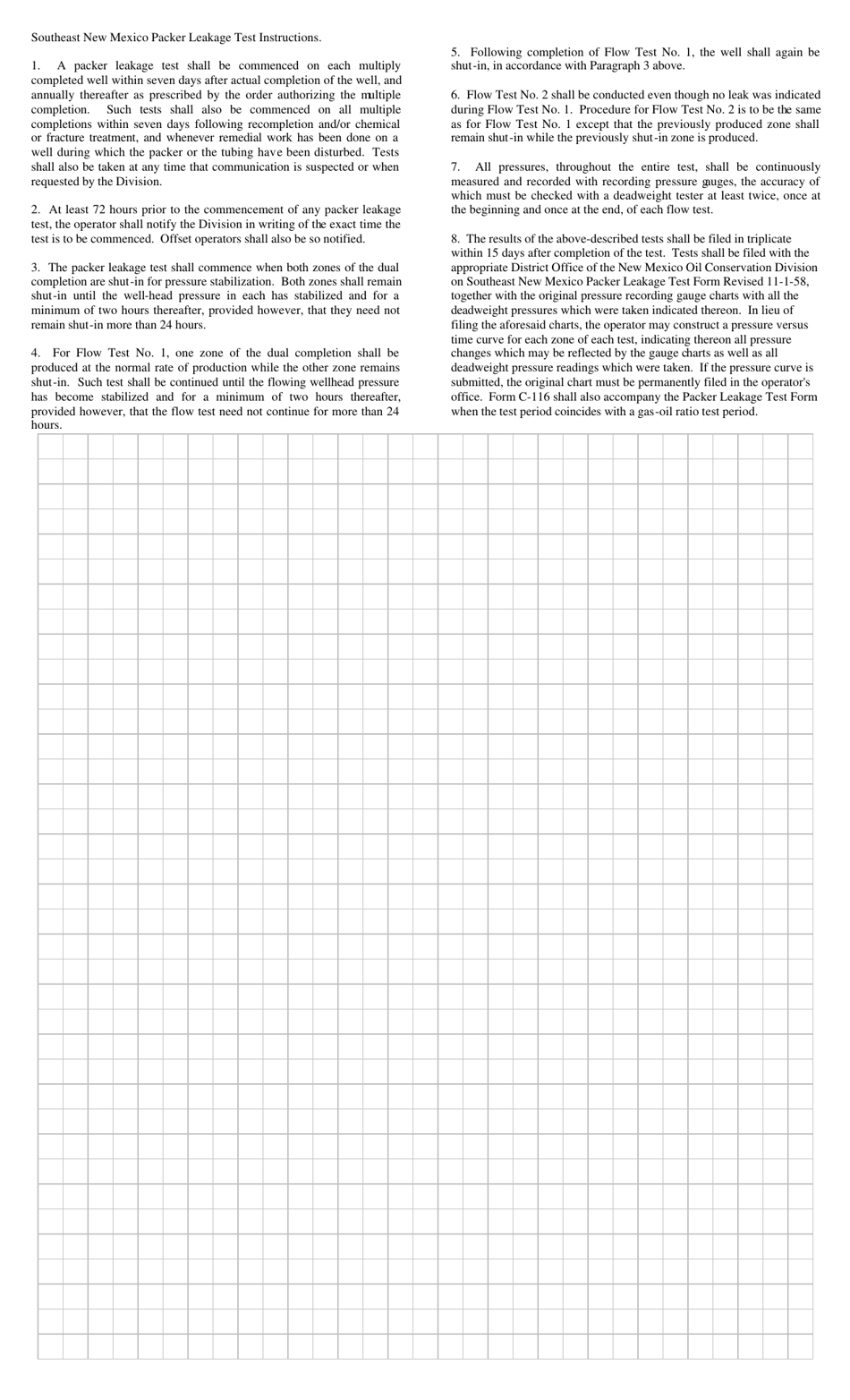 Instructions for Southeast New Mexico Packer Leakage Test - New Mexico, Page 1