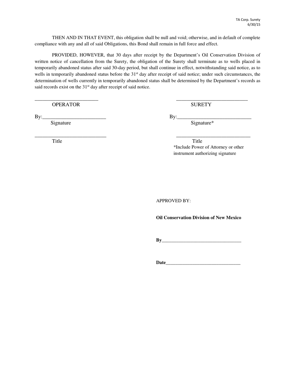 Blanket Plugging Surety Bond Financial Assurance for Wells in Temporarily Abandoned Status - New Mexico, Page 2