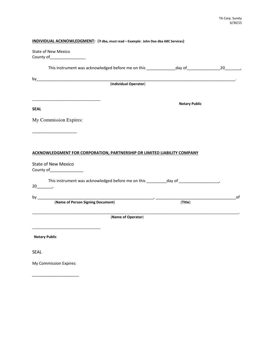 Blanket Plugging Surety Bond Financial Assurance for Wells in Temporarily Abandoned Status - New Mexico, Page 3