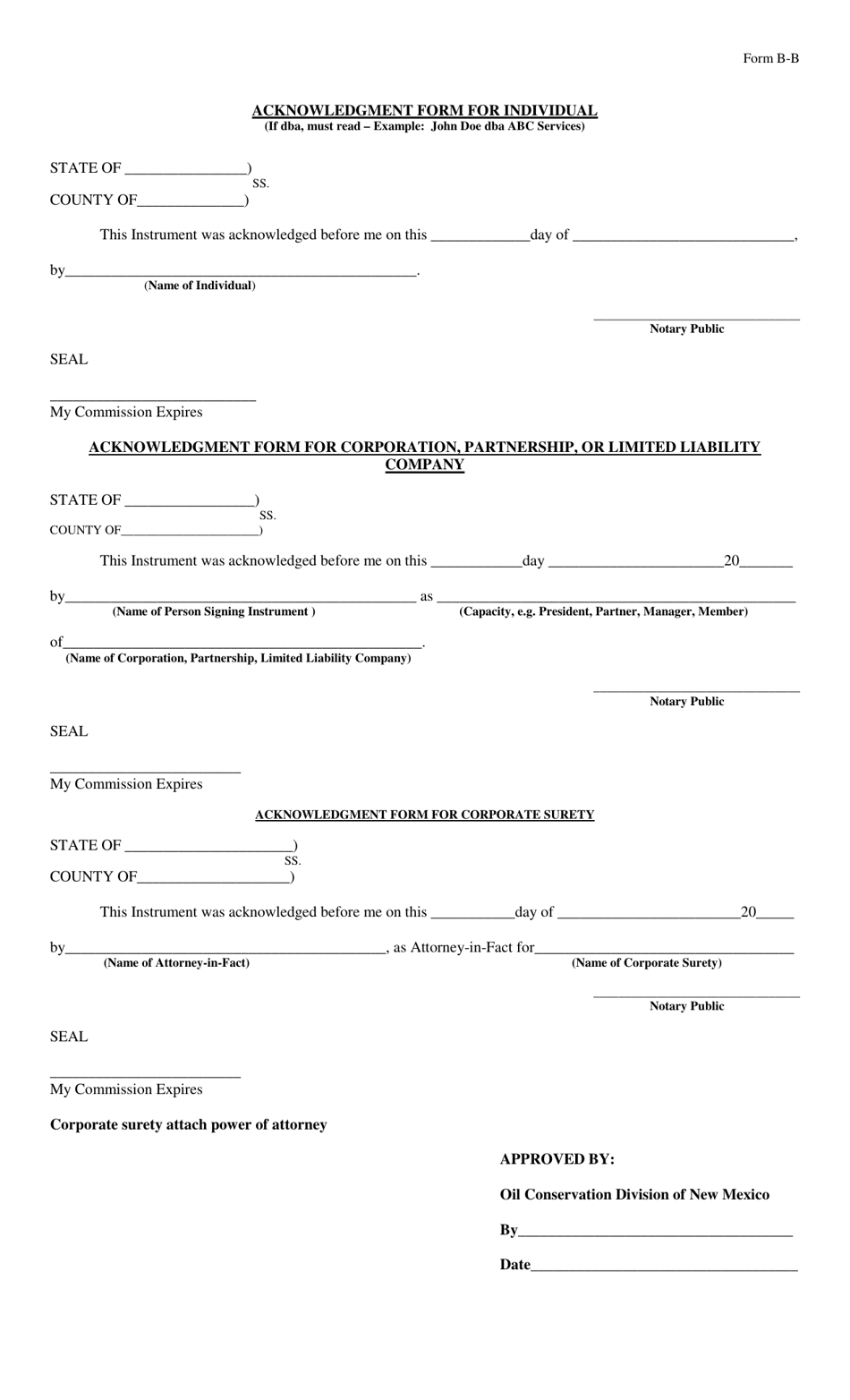 Form B-B Blanket Plugging Bond - New Mexico, Page 3