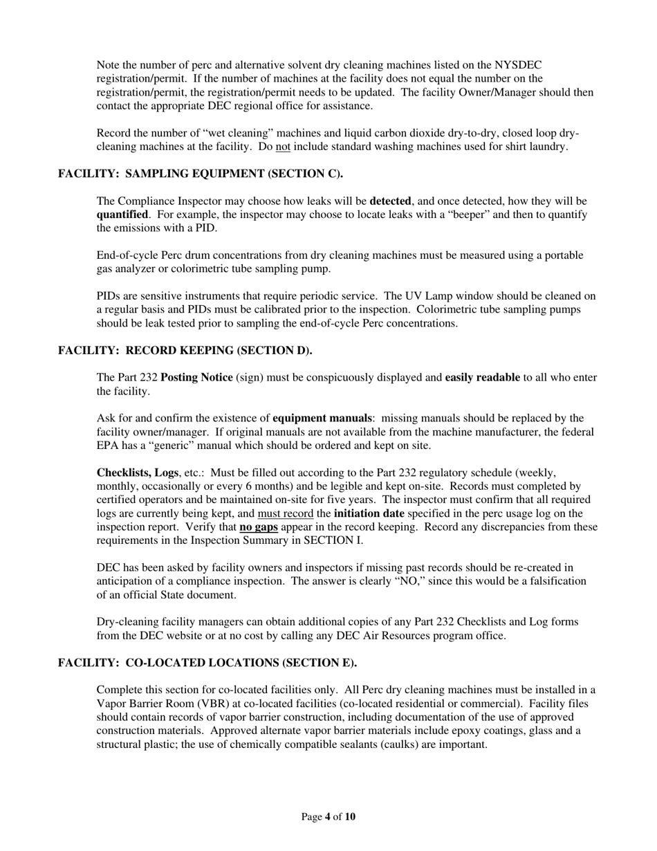 Instructions for Form 232-15 Part 232 Dry Cleaning Facility Compliance Inspection Report - New York, Page 4