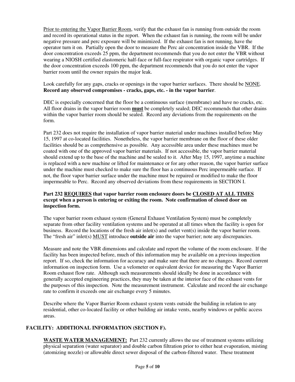 Instructions for Form 232-15 Part 232 Dry Cleaning Facility Compliance Inspection Report - New York, Page 5