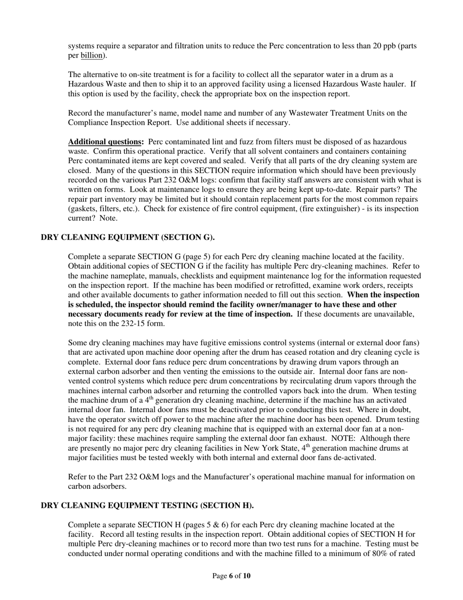 Instructions for Form 232-15 Part 232 Dry Cleaning Facility Compliance Inspection Report - New York, Page 6
