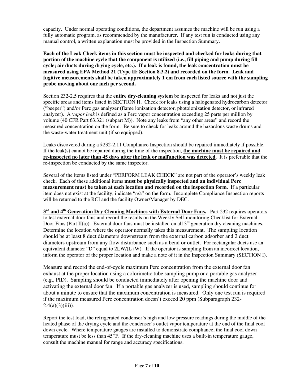 Instructions for Form 232-15 Part 232 Dry Cleaning Facility Compliance Inspection Report - New York, Page 7
