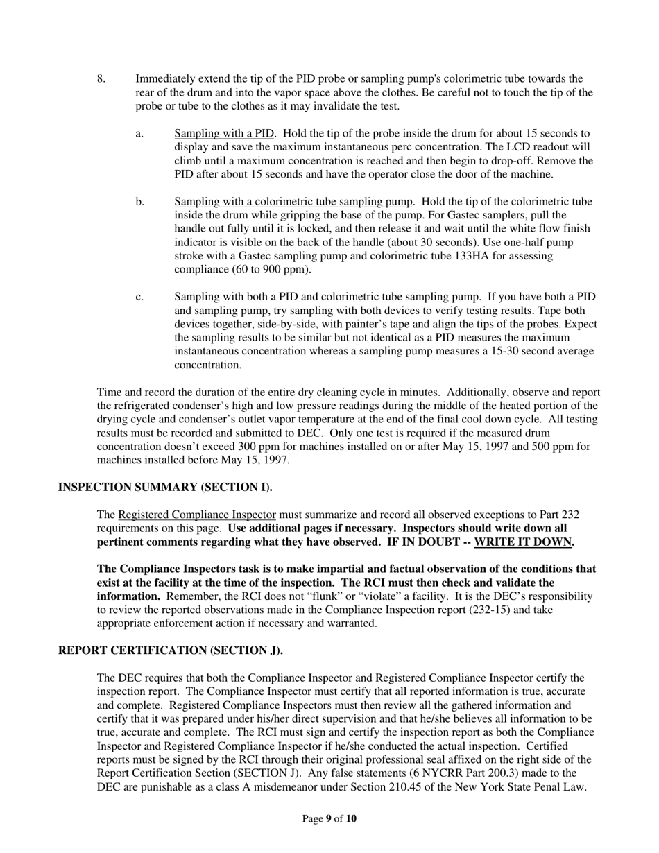 Instructions for Form 232-15 Part 232 Dry Cleaning Facility Compliance Inspection Report - New York, Page 9