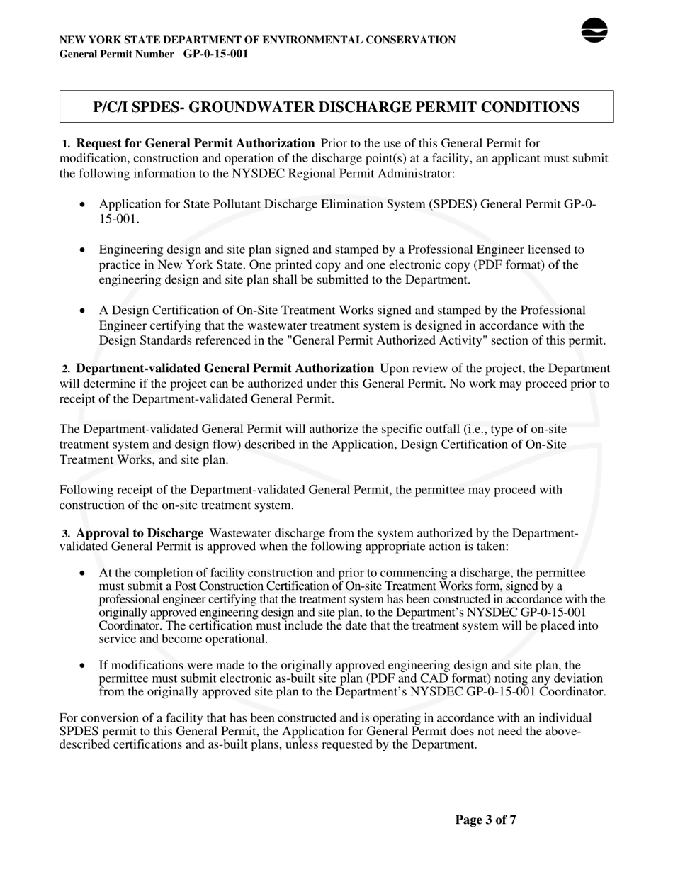 General Permit Gp-0-15-001 Groundwater Discharge of Treated Sanitary Sewage - New York, Page 3