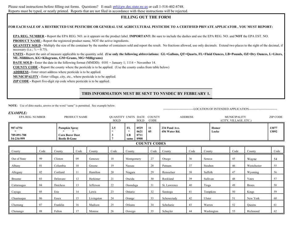 Form 44-15-27 Annual Report for Pesticide Sales to Certified Private Applicators - New York, Page 2