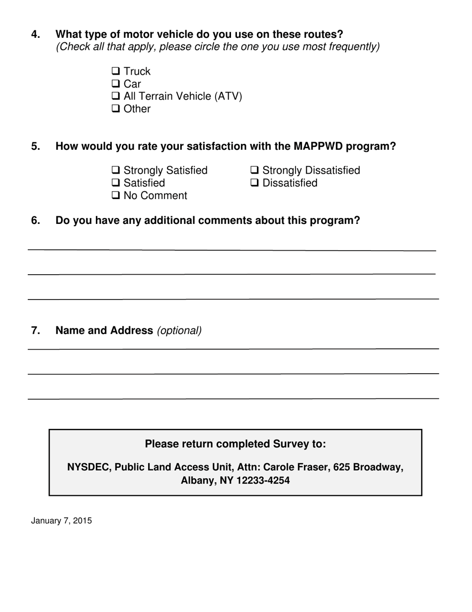 Motor Vehicle Access for People With Disabilities for the Use of State Land User Survey - New York, Page 2