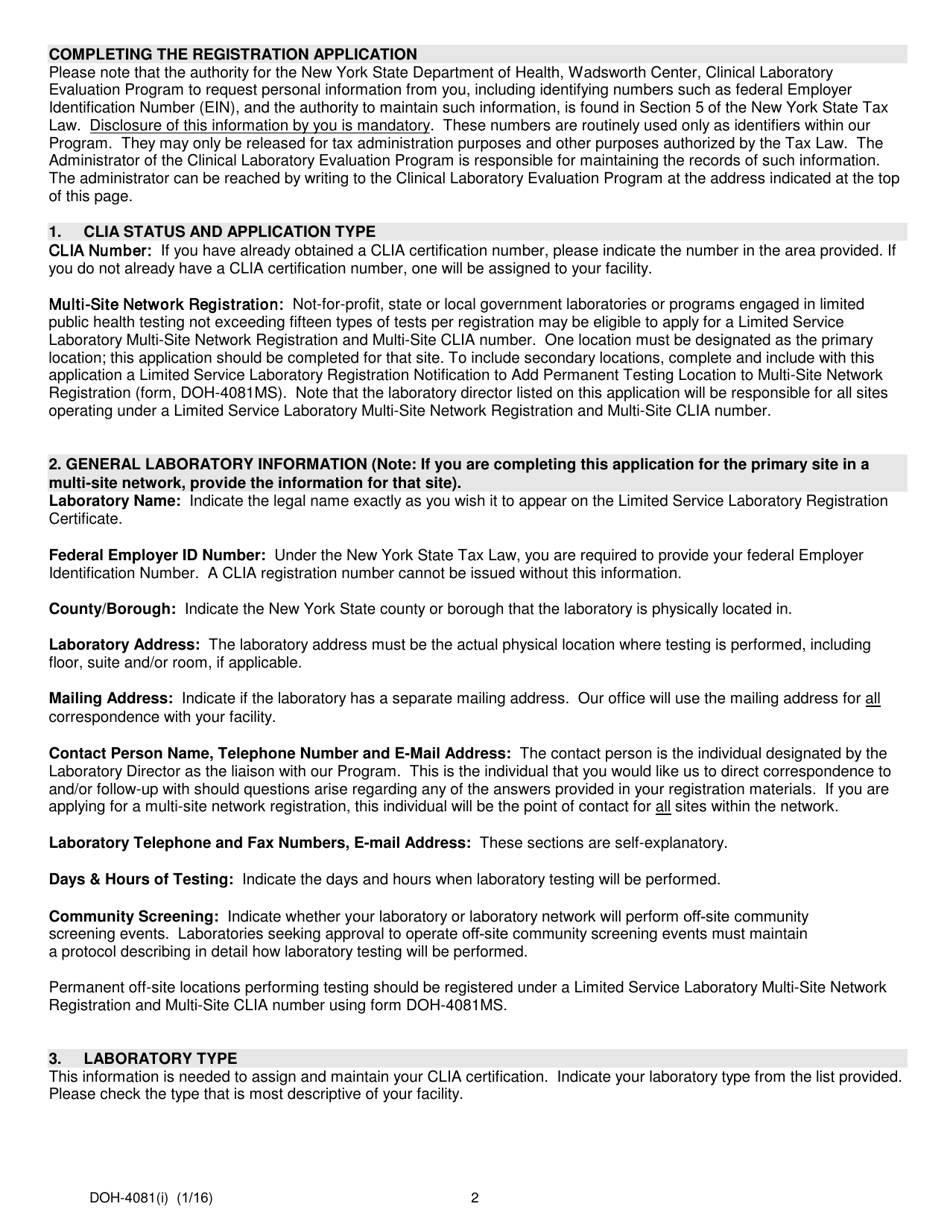 Download Instructions for Form DOH-4081 Initial Limited Service ...