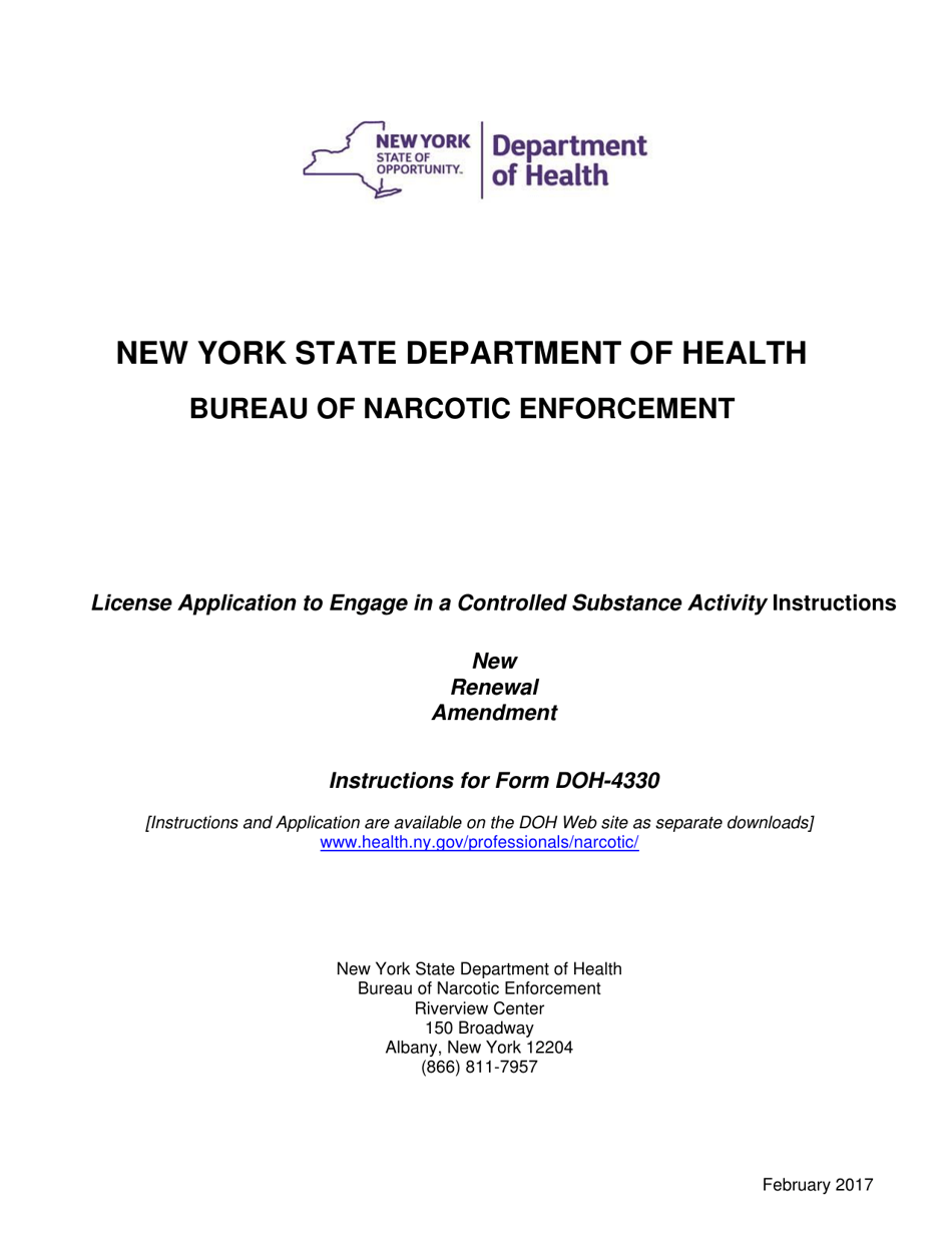 Instructions for Form DOH-4330 License Application to Engage in a Controlled Substance Activity - New York, Page 1