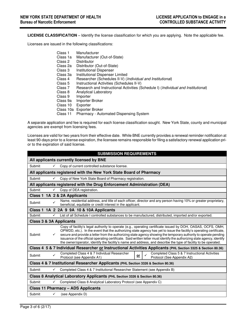 Instructions for Form DOH-4330 License Application to Engage in a Controlled Substance Activity - New York, Page 3
