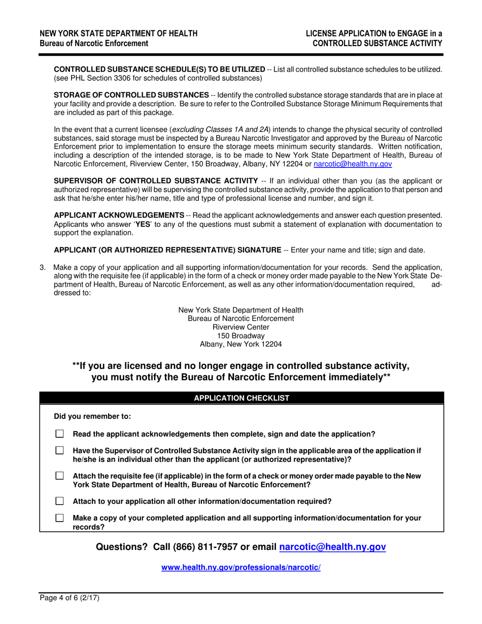 Instructions for Form DOH-4330 License Application to Engage in a Controlled Substance Activity - New York, Page 4