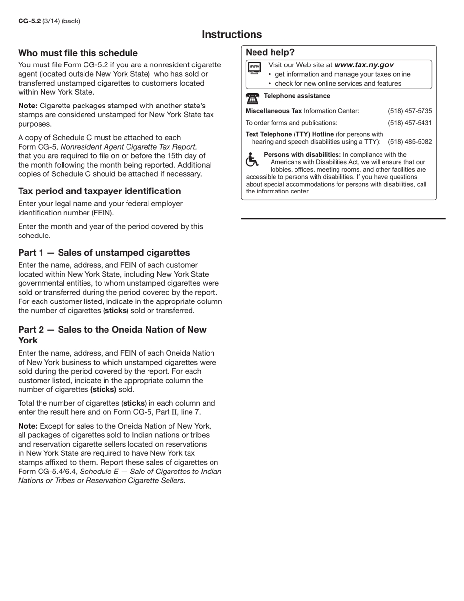Form CG-5.2 Schedule C Sales and Transfers of Unstamped Cigarettes Within New York State - New York, Page 2