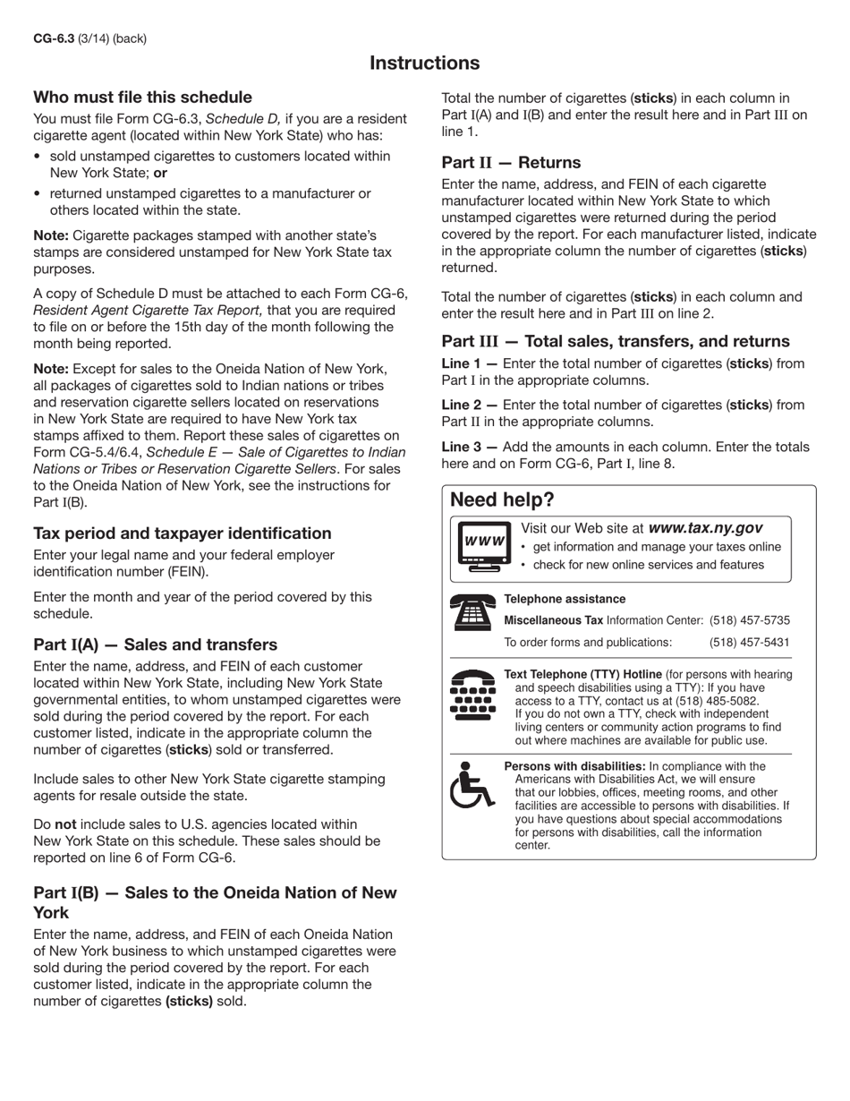 Form CG-6.3 Schedule D Sales, Transfers, and Returns of Unstamped Cigarettes Within New York State - New York, Page 2