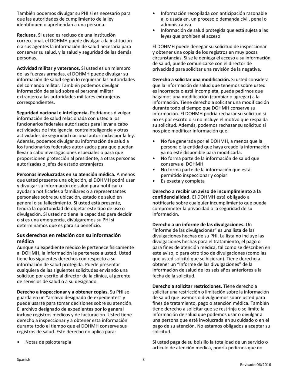 Aviso De Practicas De Privacidad Acuse De Recibo - New York City (Spanish), Page 3
