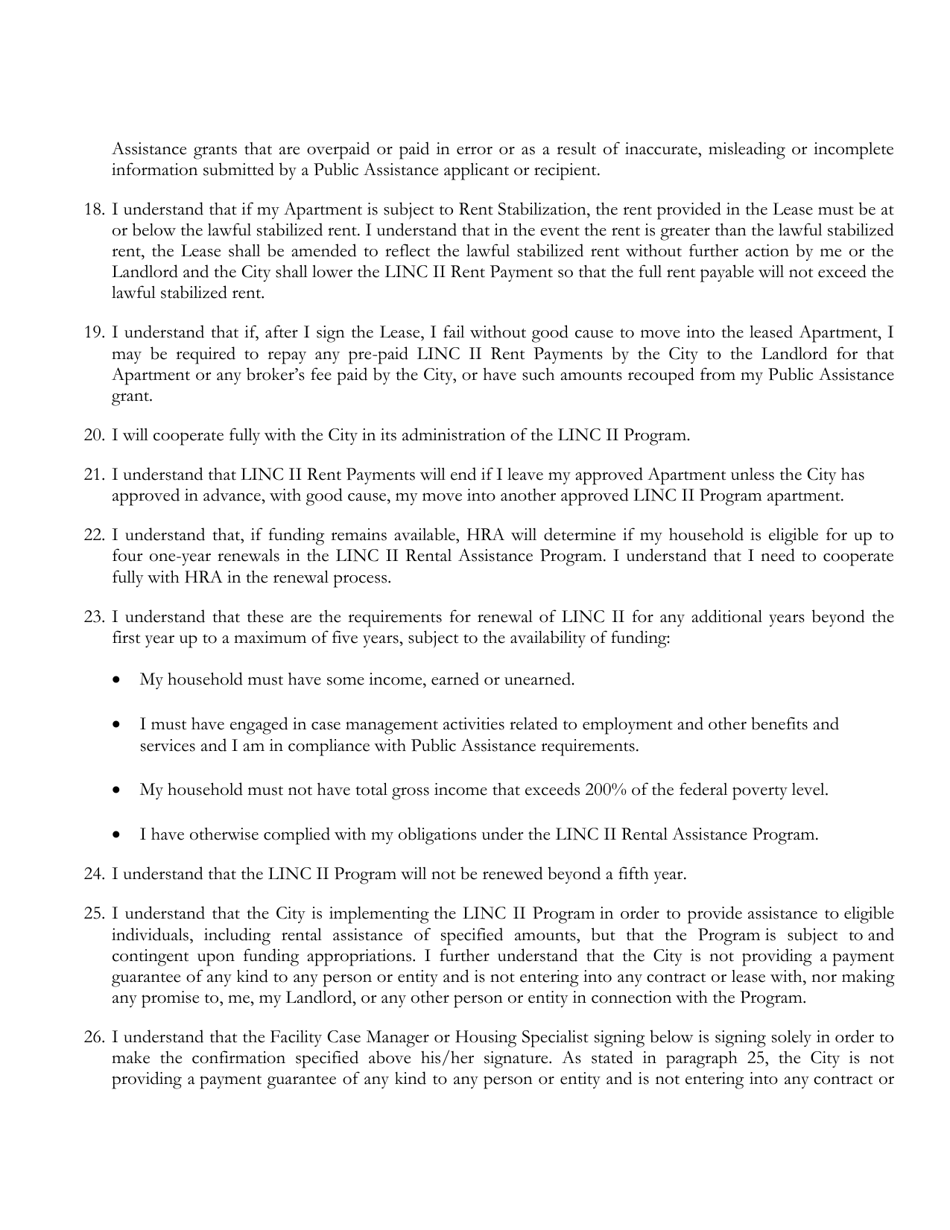 Living in Communities (Linc) II Rental Assistance Program Program Tenant Statement of Understanding - New York City, Page 3