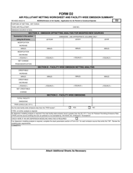 Form D2 &quot;Air Pollutant Netting Worksheet and Facility-Wide Emission Summary&quot; - North Carolina