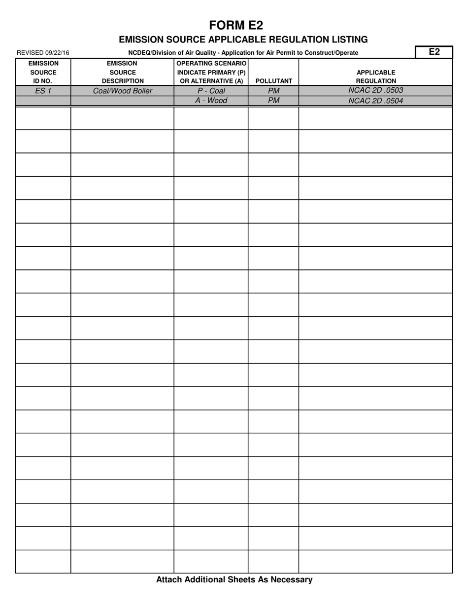 Form E2 - Fill Out, Sign Online and Download Fillable PDF, North ...