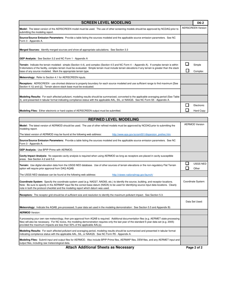 Form D6 Modeling Protocol Checklist - North Carolina, Page 2