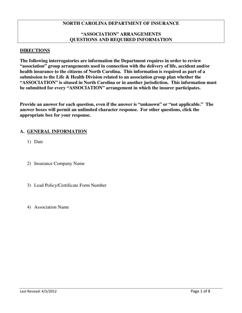 Association Group Questionnaire - North Carolina Download Pdf