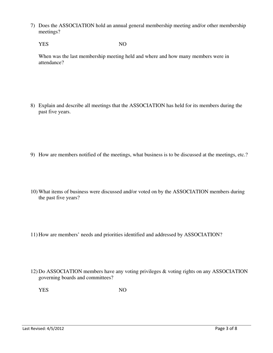 Association Group Questionnaire - North Carolina, Page 3
