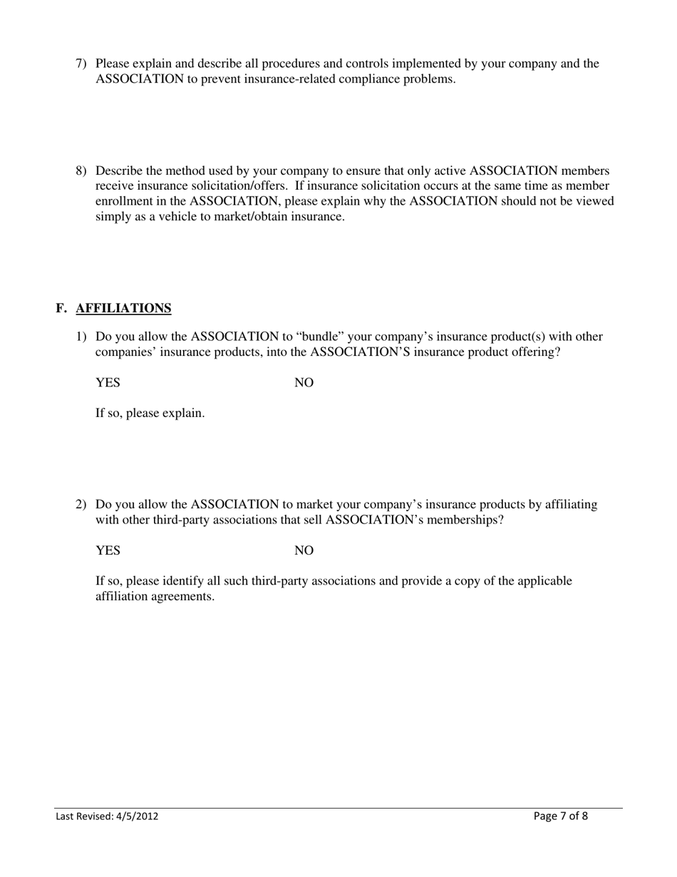 Association Group Questionnaire - North Carolina, Page 7