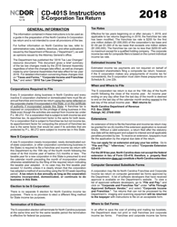 Instructions for Form CD-401S S-Corporation Tax Return - North Carolina