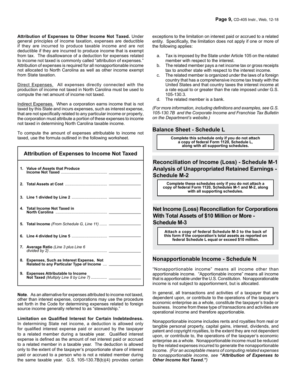 Instructions for Form CD-405 C-Corporation Tax Return - North Carolina, Page 9