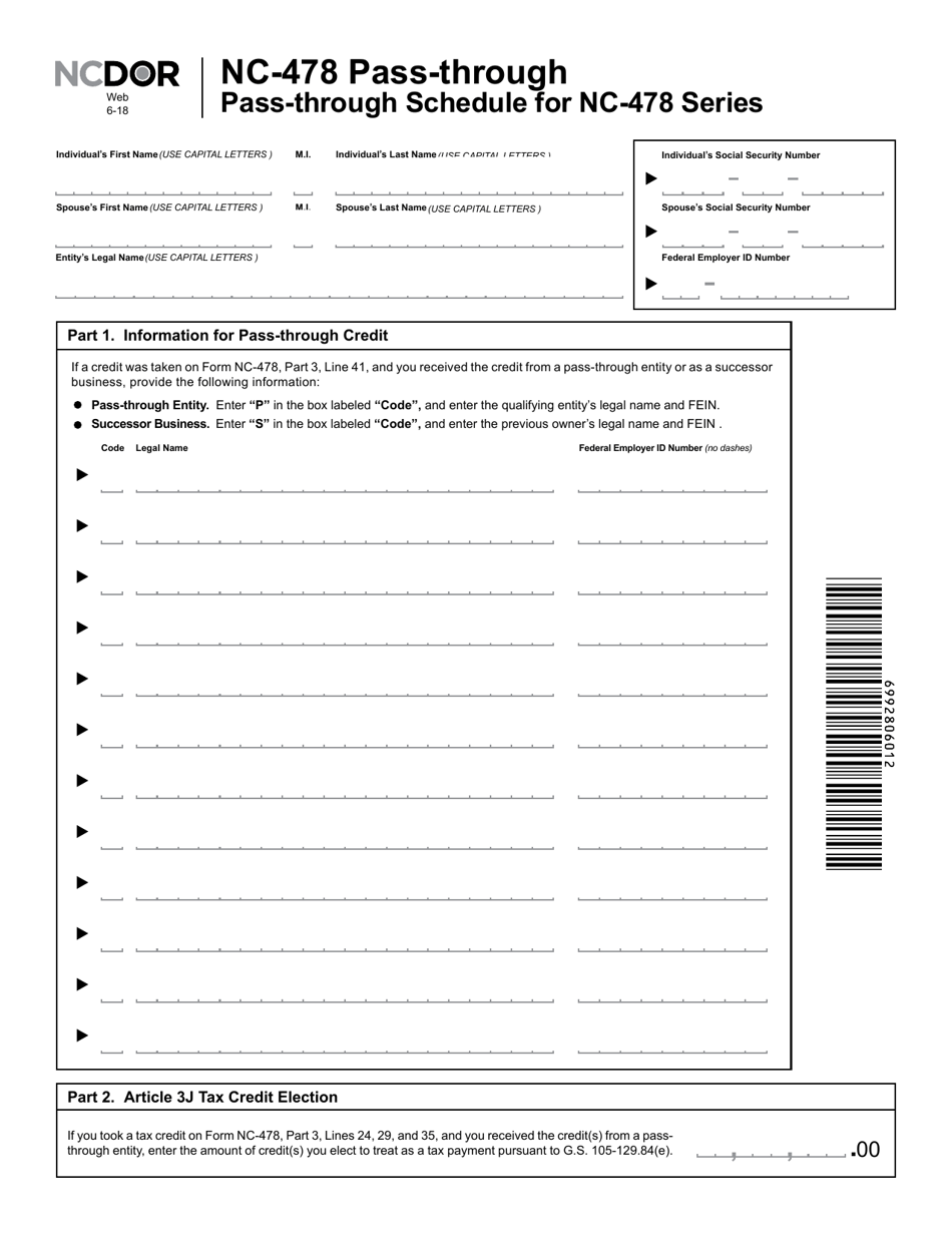Form NC-478 Pass-Through Schedule for Nc-478 Series - North Carolina, Page 2