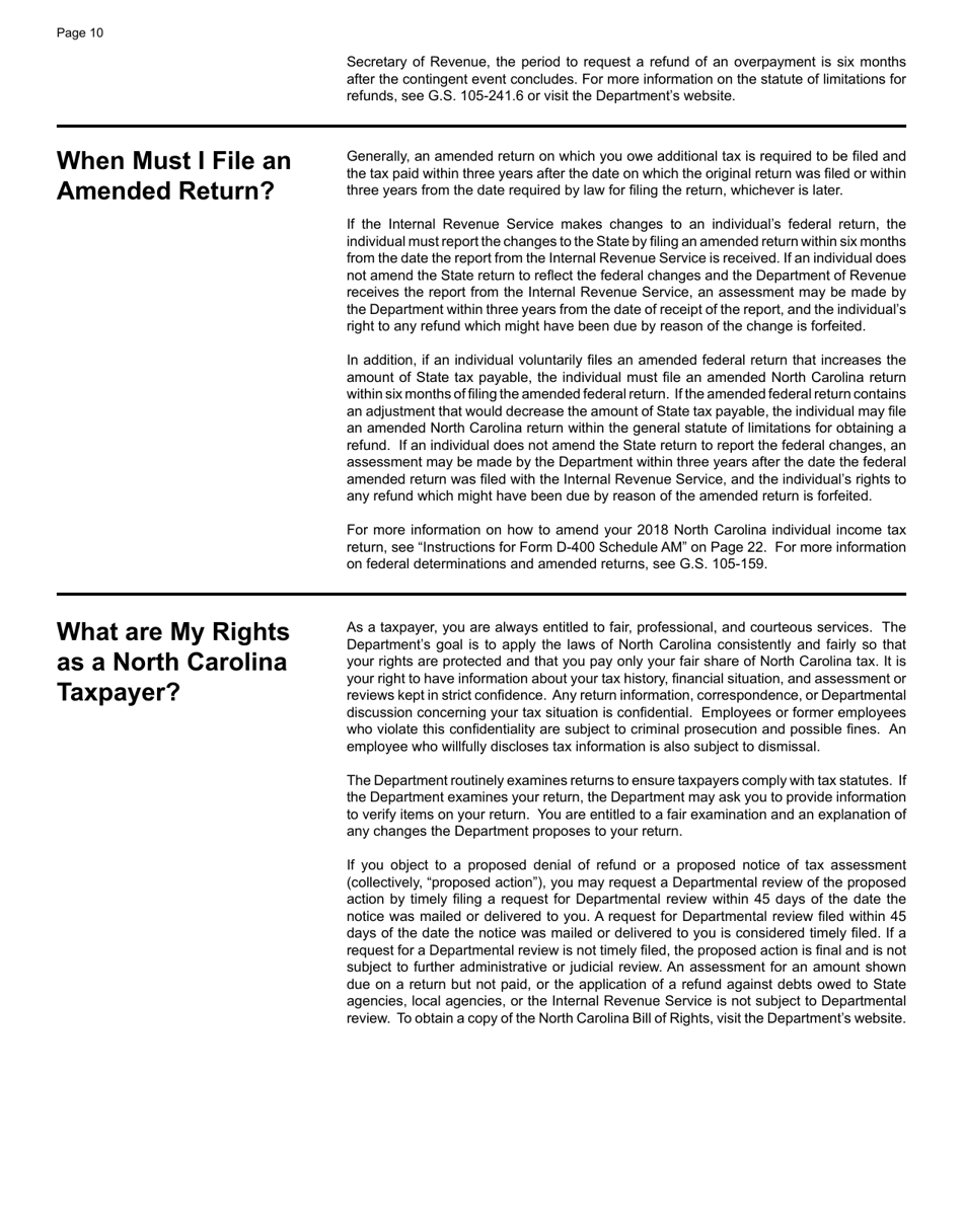 Instructions for Form D-400 Individual Income Tax Return - North Carolina, Page 10
