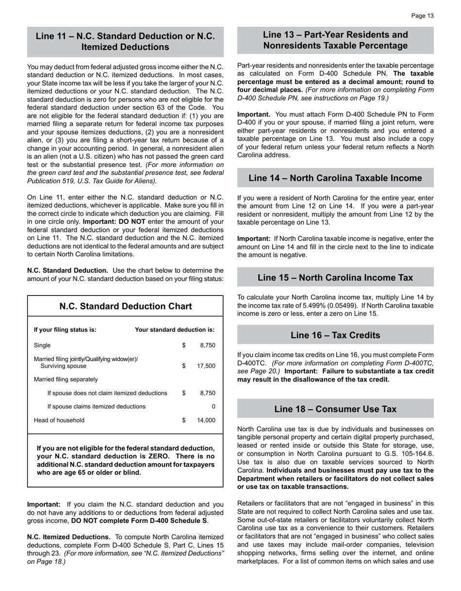 Download Instructions for Form D400 Individual Tax Return PDF