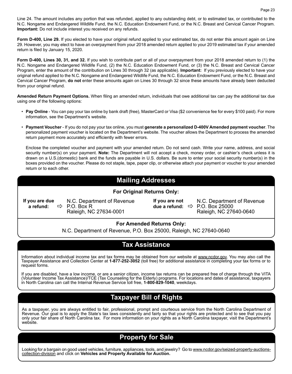 Download Instructions for Form D400 Individual Tax Return PDF