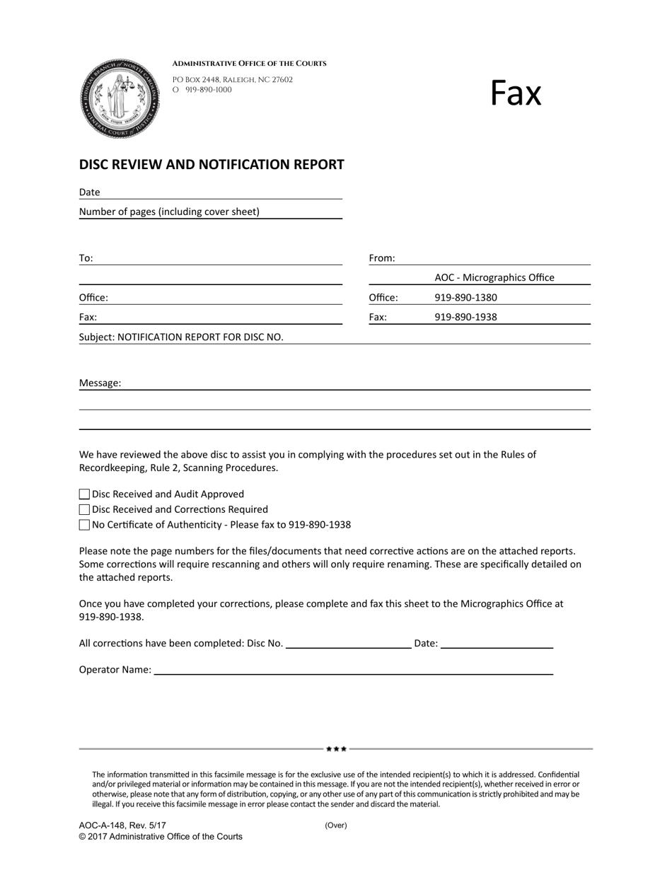 Form AOC-A-148 Disc Review and Notification Report - North Carolina, Page 1