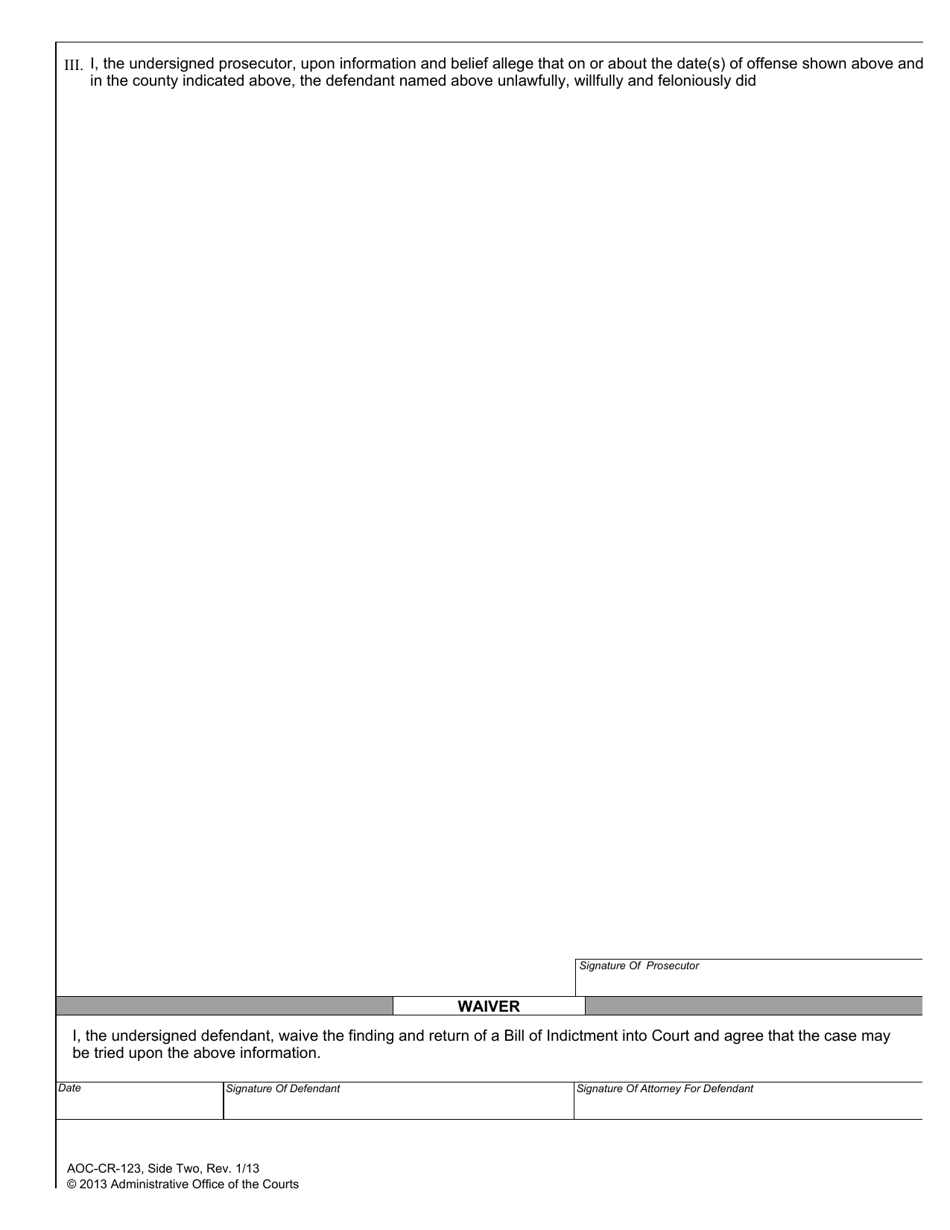 Form AOC-CR-123 Information - North Carolina, Page 2