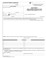 Document preview: Form AOC-CR-148 Indictment First Degree Statutory Rape (Female Child Under 13) (1110) - North Carolina