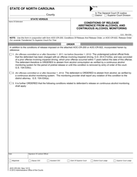 Document preview: Form AOC-CR-242 Conditions of Release Abstinence From Alcohol and Continuous Alcohol Monitoring - North Carolina
