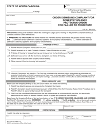 Document preview: Form AOC-CV-325 Order Dismissing Complaint for Domestic Violence Protective Order for Failure to Prosecute - North Carolina