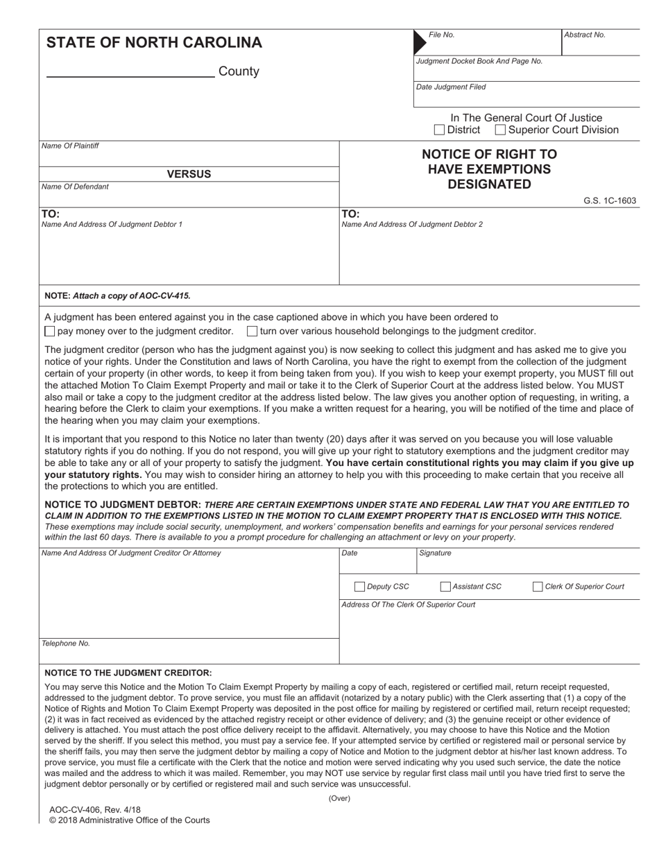 Form AOC-CV-406 - Fill Out, Sign Online and Download Fillable PDF ...