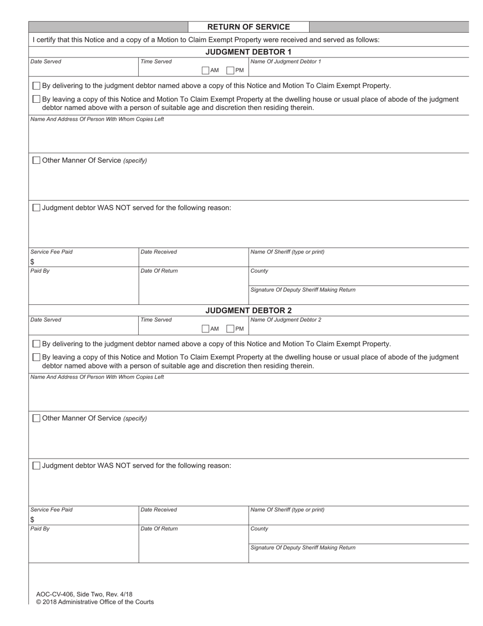 Form AOCCV406 Fill Out, Sign Online and Download Fillable PDF