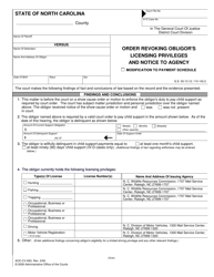 Form AOC-CV-650 Order Revoking Obligor's Licensing Privileges and Notice to Agency - North Carolina
