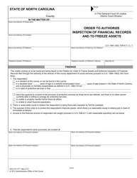 Document preview: Form AOC-CV-777 Order to Authorize Inspection of Financial Records and to Freeze Assets - North Carolina
