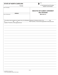 Form AOC-DRC-16 Mediated Settlement Agreement - Msc Program (Msc Rule 4.c) - North Carolina
