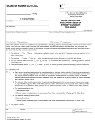 Document preview: Form AOC-E-409 Order on Petition for Appointment of Standby Guardian for Minor - North Carolina