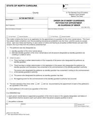 Document preview: Form AOC-E-410 Order on Standby Guardian's Petition for Appointment as Guardian of Minor - North Carolina