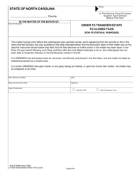 Document preview: Form AOC-E-909M Order to Transfer Estate to Closed Files (For Statistical Purposes) - North Carolina