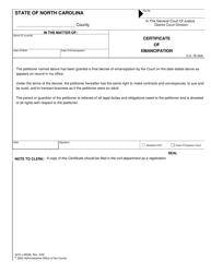 Document preview: Form AOC-J-902M Certificate of Emancipation - North Carolina
