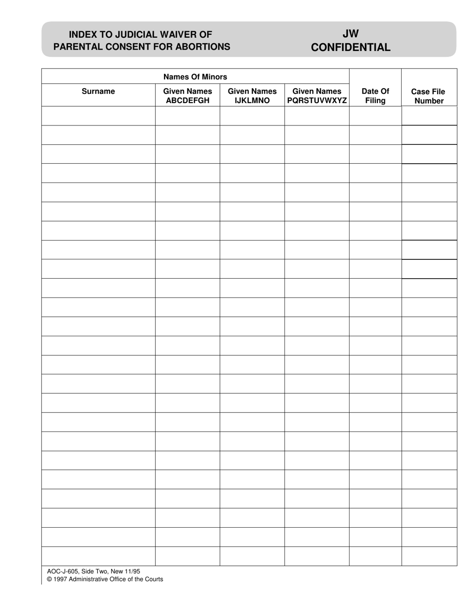 Form AOC-J-605 Index to Judicial Waiver of Parental Consent for Abortions - North Carolina, Page 2