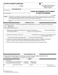 Document preview: Form AOC-SP-262 Order Determining Entitlement to Disputed Monies - North Carolina