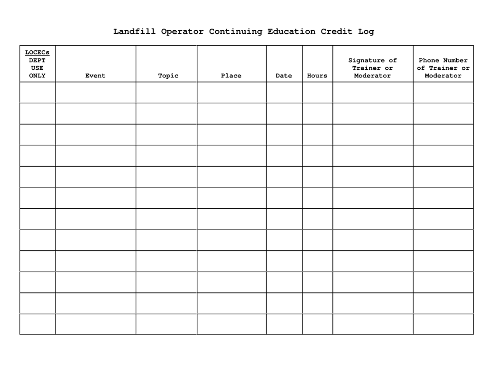 Landfill Operator Continuing Education Credit Log - North Dakota, Page 3